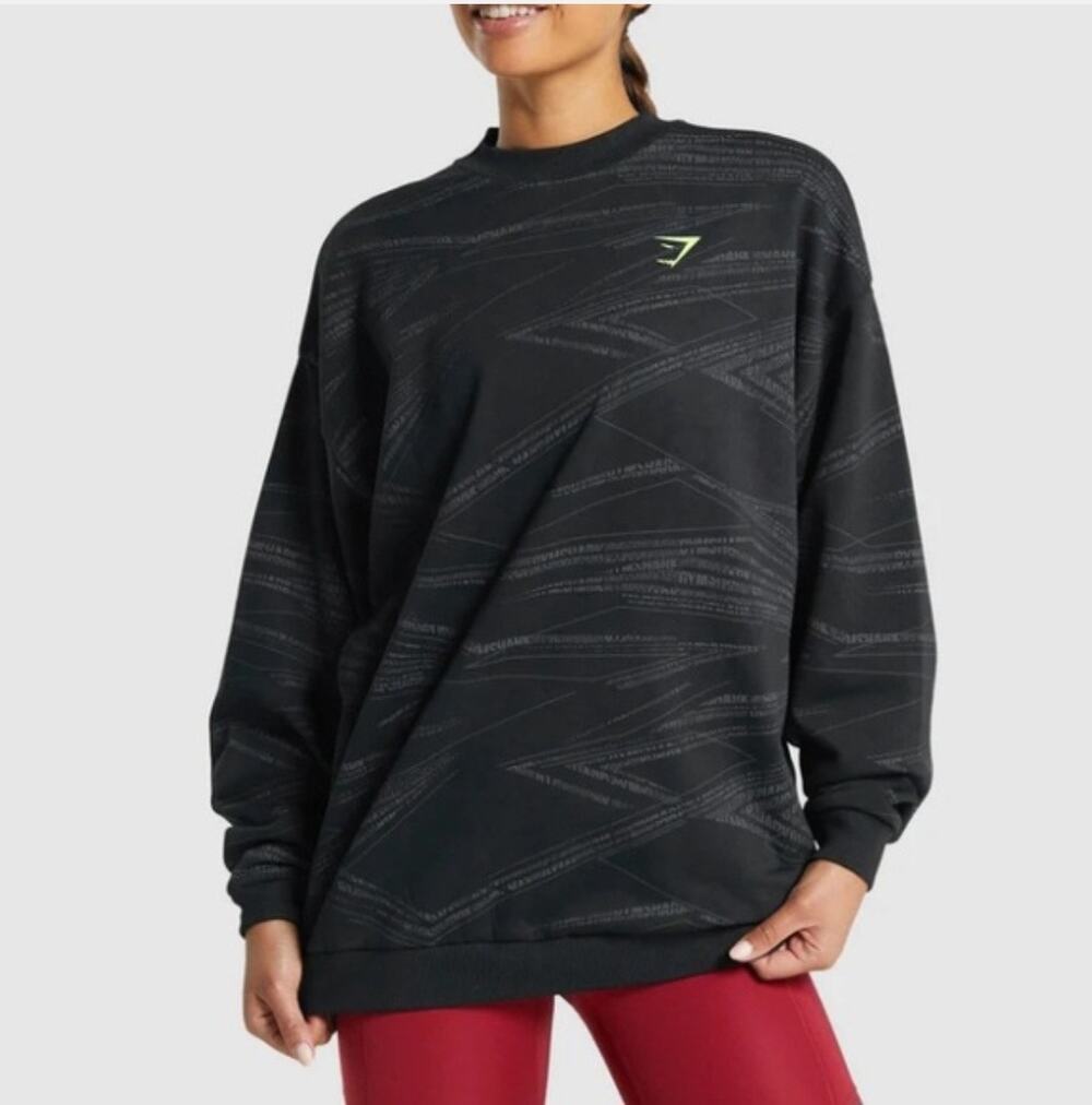 Gymshark Black Geometric Crewneck Sweat Shirt Size Medium